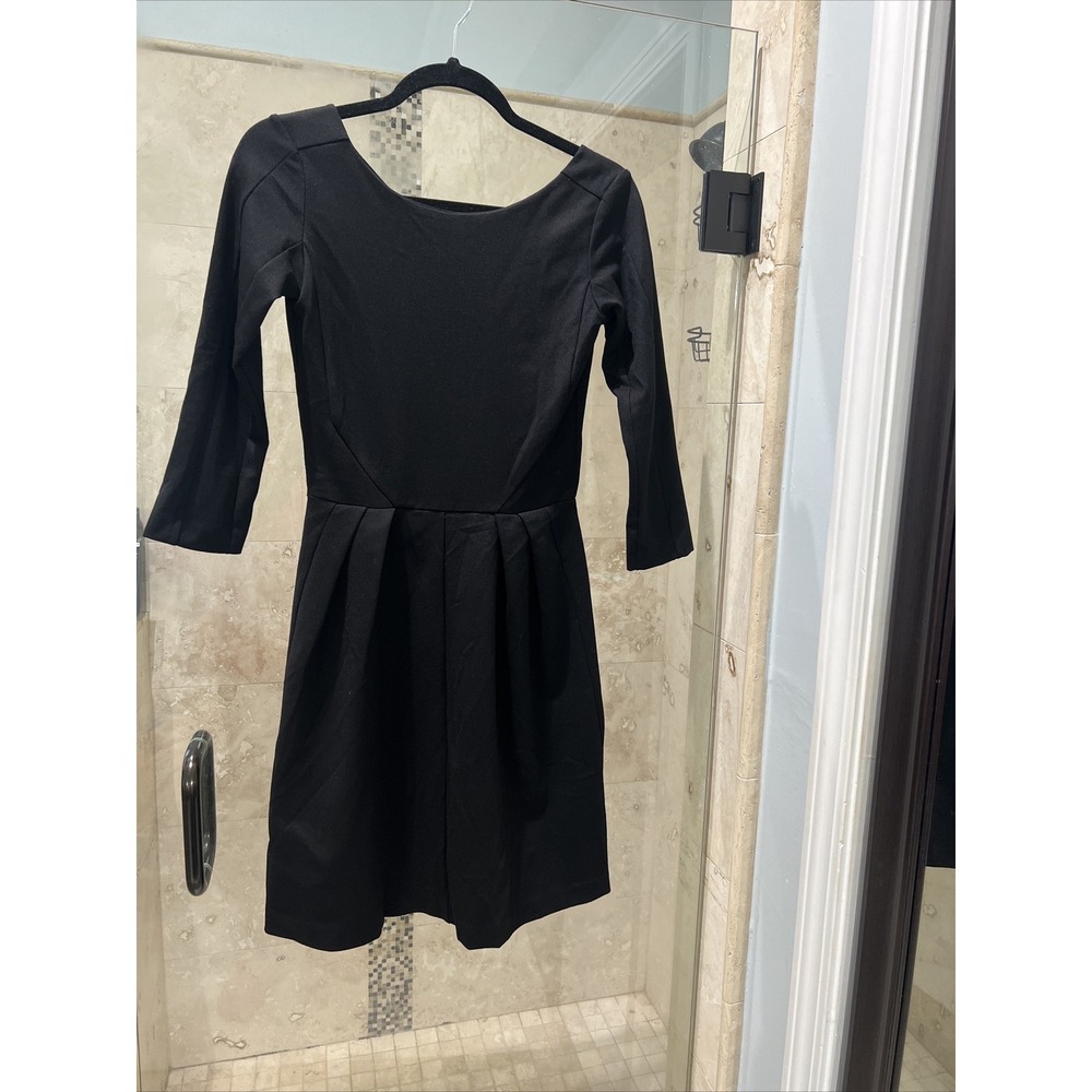 Amanda Uprichard Black Ponte Classic Fit Flare Dress Size S 3/4 Sleeve LBD
